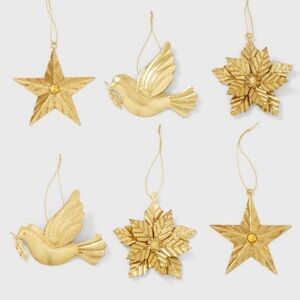 NWT 6pc Metal Christmas Tree Ornament ORNAMENTS Set Gold - Wondershop